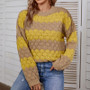 Women Colorblock Striped Round Neck Long Sleeve Sweater