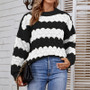 Women Colorblock Striped Round Neck Long Sleeve Sweater