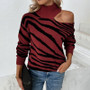 Women Turtleneck Cut Out Leopard Print Long Sleeve Sweater