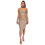 Women French Off Shoulder Sequin Pleated Dress