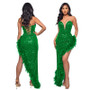 Women Sexy Off Shoulder Backless Sequin Feather Dress