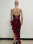 Women Sexy Off Shoulder Backless Sequin Feather Dress