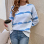 Women Fall/Winter Round Neck Contrast Striped Sweater