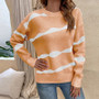 Women Fall/Winter Round Neck Contrast Striped Sweater