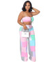 Women Fashion High Waist Multicolor Plaid Wide Leg Pants