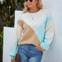 Women'S Fall/Winter Color Contrast Round Neck Knitting Shirt Lantern Sleeve Sweater