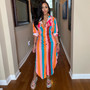 Women'S Multi-Color Striped Print Button Pocket Shirt Dress