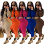 Women Drawstring Solid Hooded Long Sleeve Top and Pants Two-piece Set