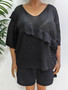 Plus Size Women Quarter Sleeve Top Ruffled Loose Sweater