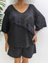 Plus Size Women Quarter Sleeve Top Ruffled Loose Sweater