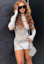 Women Solid Studded High Neck Patchwork Ripped Long Sleeve Sexy Mini Dress