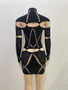 Women Solid Studded High Neck Patchwork Ripped Long Sleeve Sexy Mini Dress