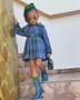 Girls long sleeve plaid shirt pleated skirt