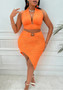 Plus Size Women Summer Solid Sleeveless Halter Neck Top and Skirt Two-piece Set