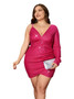 Plus Size Women Solid Sequin Asymmetrical Evening Dress