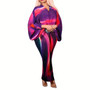 Summer Chic Pleated Positioning Print Bat Sleeves Plus Size Women's Dress