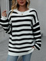 Autumn and winter striped knitting shirt Plus Size women's knitting Round Neck pullover sweater