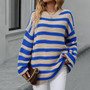 Autumn and winter striped knitting shirt Plus Size women's knitting Round Neck pullover sweater