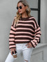 Autumn and winter striped knitting shirt Plus Size women's knitting Round Neck pullover sweater