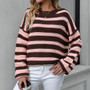 Autumn and winter striped knitting shirt Plus Size women's knitting Round Neck pullover sweater