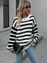 Autumn and winter striped knitting shirt Plus Size women's knitting Round Neck pullover sweater