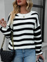 Autumn and winter striped knitting shirt Plus Size women's knitting Round Neck pullover sweater