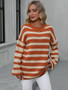 Autumn and winter striped knitting shirt Plus Size women's knitting Round Neck pullover sweater