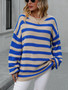 Autumn and winter striped knitting shirt Plus Size women's knitting Round Neck pullover sweater