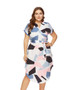 Plus Size Women's Plus Size Summer Short Sleeve Print Color Block Slit Tie Plus Size Dress