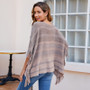 Women Fall Off Shoulder Contrasting Color Striped Tassel Top