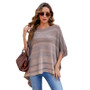 Women Fall Off Shoulder Contrasting Color Striped Tassel Top