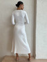 Women Cutout Round Neck Solid Long Sleeve Slit Dress