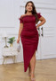 Plus Size Formal Party Evening Dress Off Shoulder Strapless Irregular Sexy Slim Feather Dress