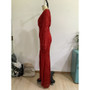 Autumn And Winter Fashion Sexy Dress Puff Sleeves Deep V High Slit Sequined Long Sleeve Dress