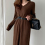 Autumn And Winter Retro Chic Knitting Dress Women's Loose Lazy Style Basic Sweater Long Dress