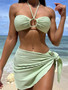 Sexy Halter Neck Push-Up Two Pieces Solid Color Bikini Three-Piece Swimsuit For Women