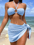 Sexy Halter Neck Push-Up Two Pieces Solid Color Bikini Three-Piece Swimsuit For Women