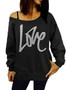 Love Letter Printed Long Sleeve T-Shirt Sexy Off-Shoulder Women's Top