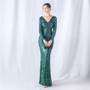 Women colorful sequined long-sleeved evening dress