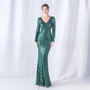 Women colorful sequined long-sleeved evening dress