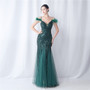 Women ostrich feather mesh floral sequin wedding evening dress