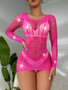 Plus Size Women Beaded Long Sleeve Net Bodycon One-Pieces sexy lingerie