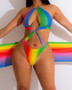 Women chiffon rainbow sexy bikini Swimwear two piece set