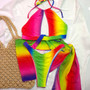 Women chiffon rainbow sexy bikini Swimwear two piece set