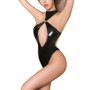 Women Halter Neck one-piece cutout black Pu Leather Game Costume sexy lingerie