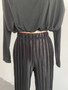 Women Spring Round Neck Long Sleeve Crop Shirt And Pleated High Waist Pants Two-Piece Set