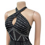 Women Solid Beaded Halter Neck Backless Dress