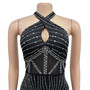 Women Solid Beaded Halter Neck Backless Dress