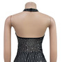 Women Solid Beaded Halter Neck Backless Dress