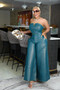 Women Strapless Solid Top and Wide Leg Pants Two-piece Set